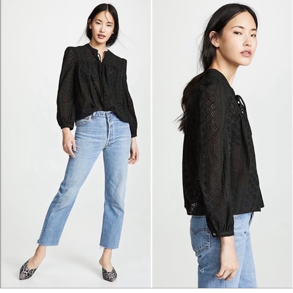 Madewell Tops - Madewell Eyelet Double Tie Peasant Top in True Black, Size Medium